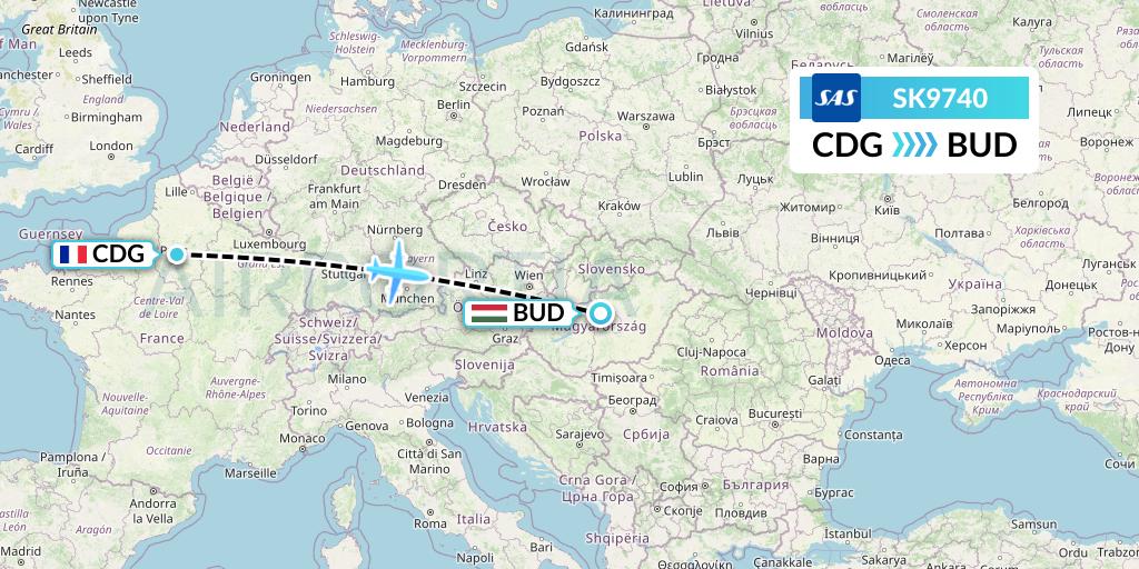 SK9740 SAS Flight Map: Paris to Budapest