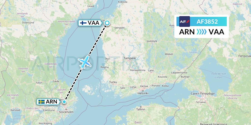 AF3852 Air France Flight Map: Stockholm to Vaasa