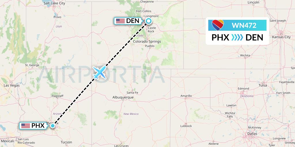 WN472 Southwest Airlines Flight Map: Phoenix to Denver