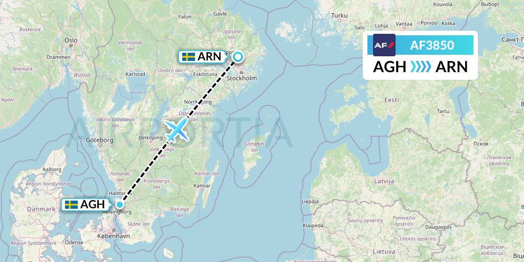 AF3850 Air France Flight Map: Angelholm to Stockholm