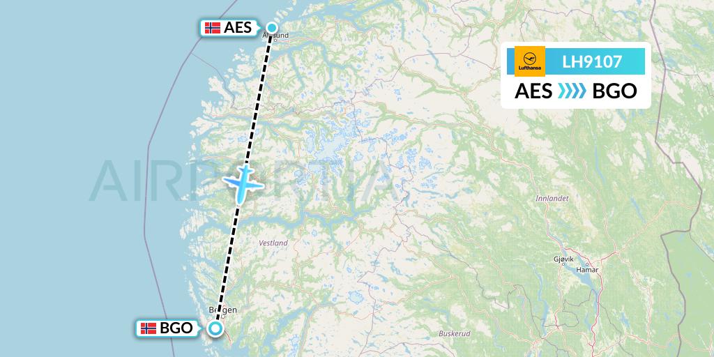 LH9107 Lufthansa Flight Map: Alesund to Bergen