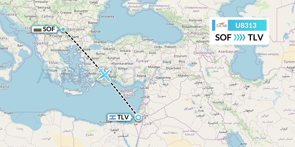 U8313 Tus Airways Flight Map: Sofia to Tel Aviv