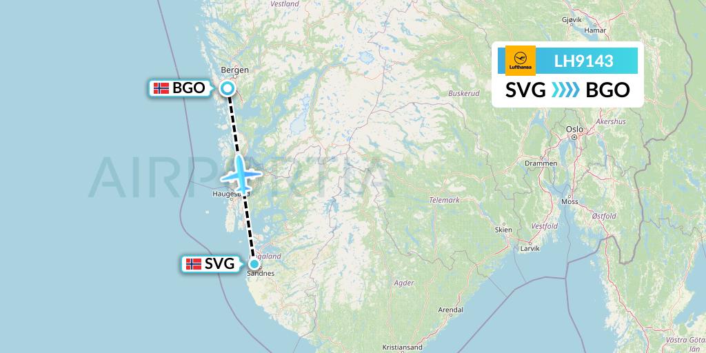 LH9143 Lufthansa Flight Map: Stavanger to Bergen