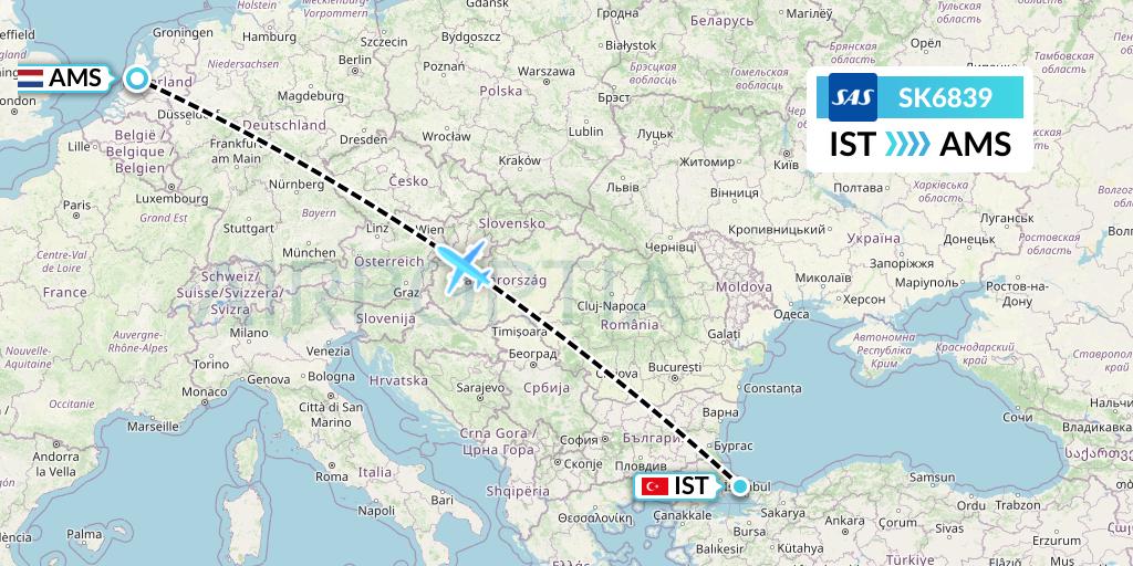 SK6839 SAS Flight Map: Istanbul to Amsterdam