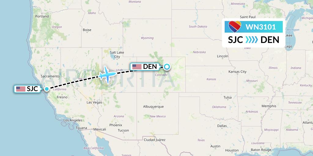 WN3101 Southwest Airlines Flight Map: San Jose to Denver