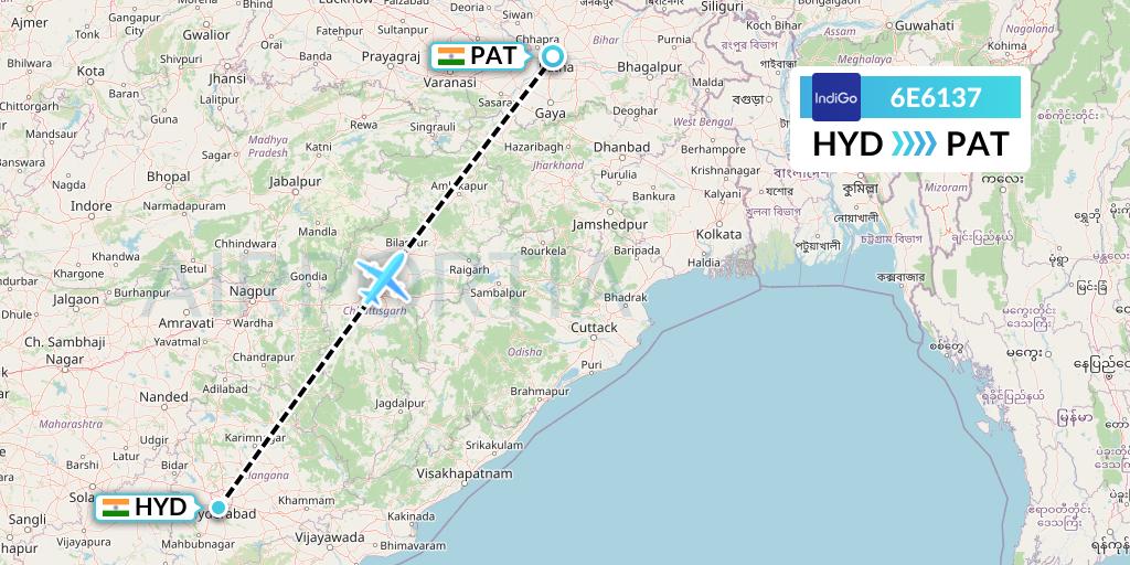 6E6137 IndiGo Airlines Flight Map: Hyderabad to Patna