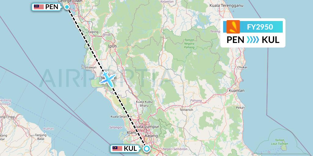 FY2950 Firefly Flight Map: Penang to Kuala Lumpur