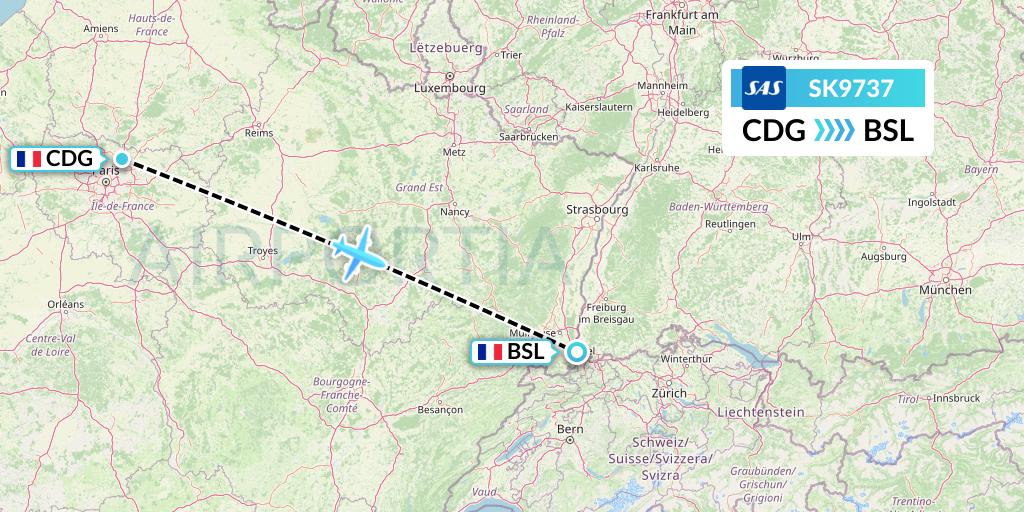 SK9737 SAS Flight Map: Paris to Basel