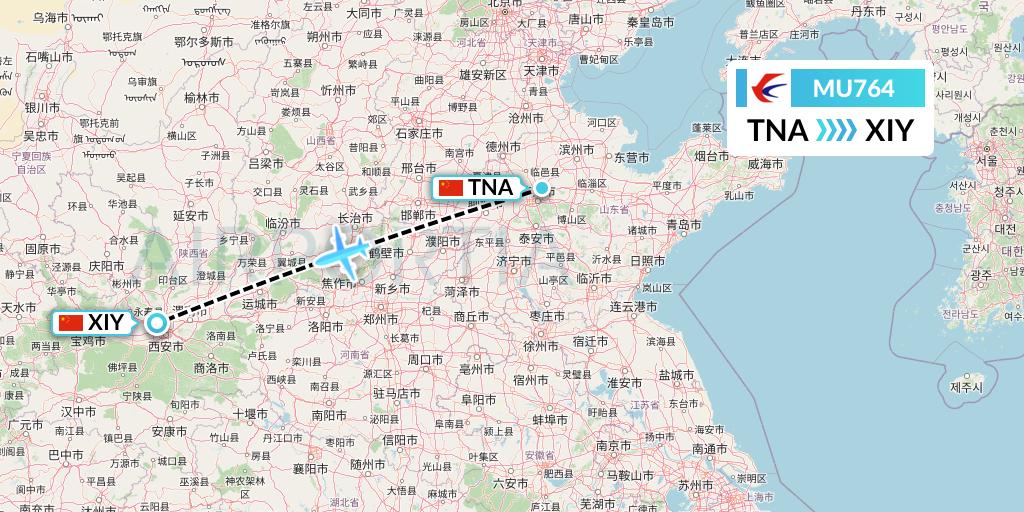 MU764 China Eastern Airlines Flight Map: Jinan to Xi'an