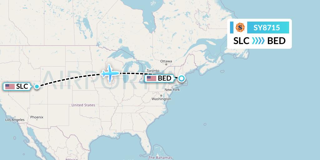 SY8715 Sun Country Airlines Flight Map: Salt Lake City to Bedford