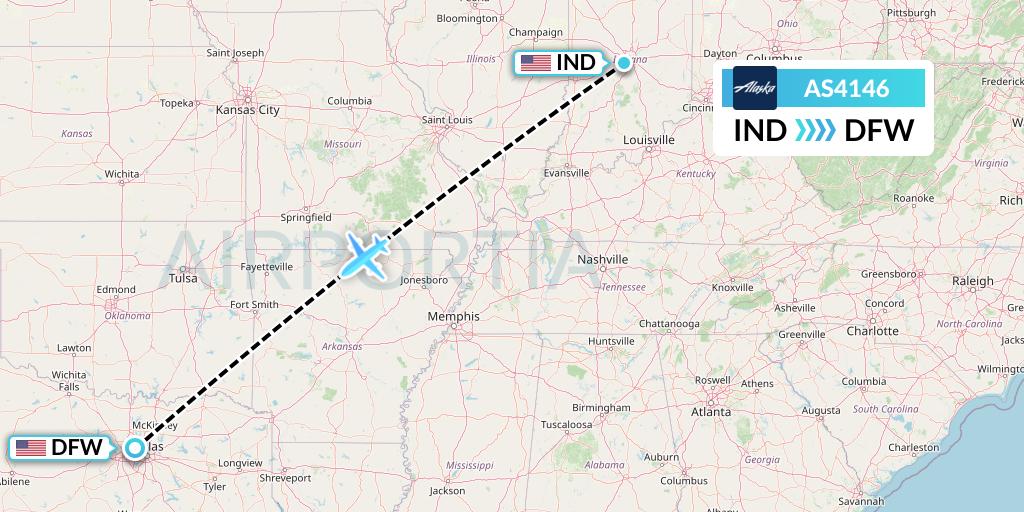 AS4146 Alaska Airlines Flight Map: Indianapolis to Dallas