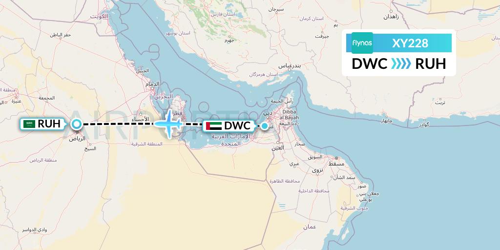 XY228 Flynas Flight Map: Dubai to Riyadh