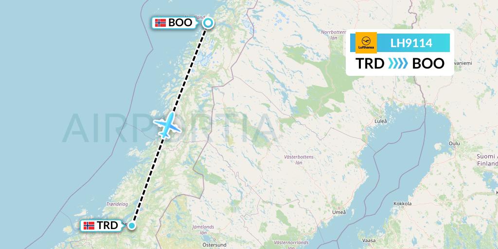 LH9114 Lufthansa Flight Map: Trondheim to Bodo