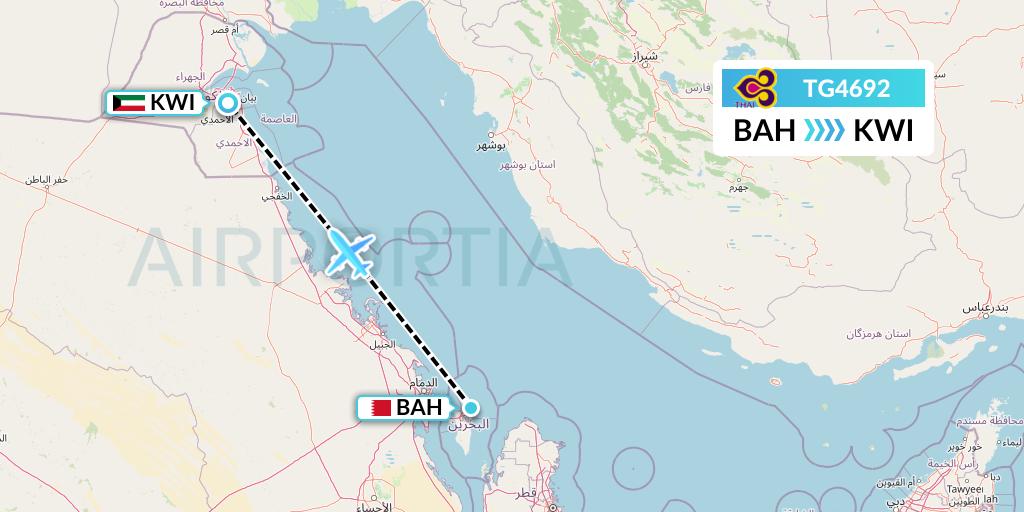 TG4692 Thai Airways Flight Map: Bahrain to Kuwait City