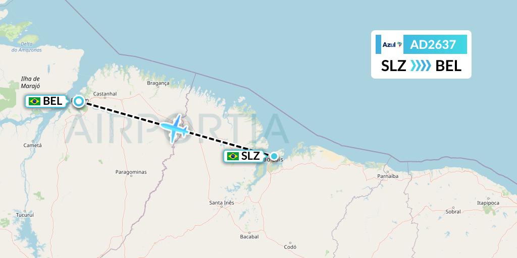 AD2637 Azul Brazilian Airlines Flight Map: Sao Luis to Belem