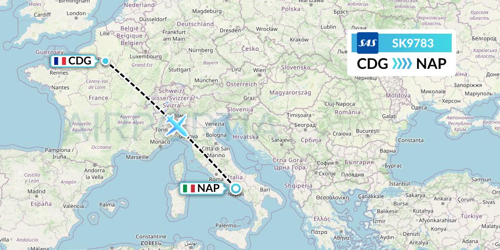 SK9783 SAS Flight Map: Paris to Naples