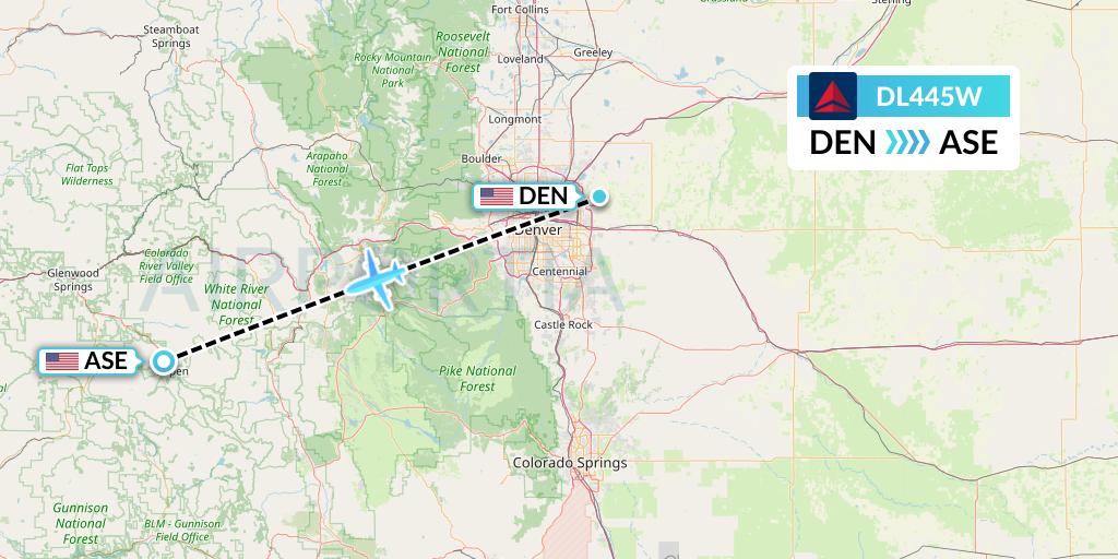 DL445W Delta Air Lines Flight Map: Denver to Aspen