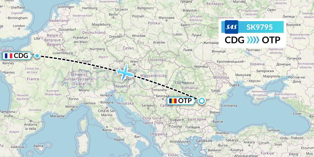 SK9795 SAS Flight Map: Paris to Bucharest