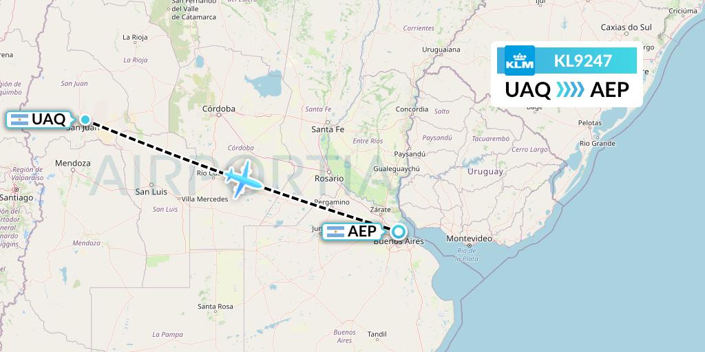KL9247 KLM Flight Map: San Juan to Buenos Aires