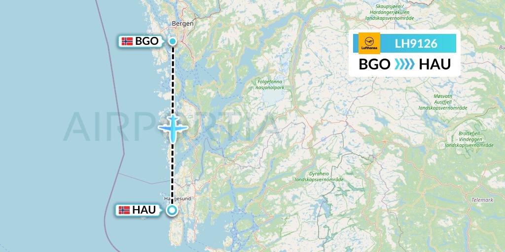 LH9126 Lufthansa Flight Map: Bergen to Haugesund
