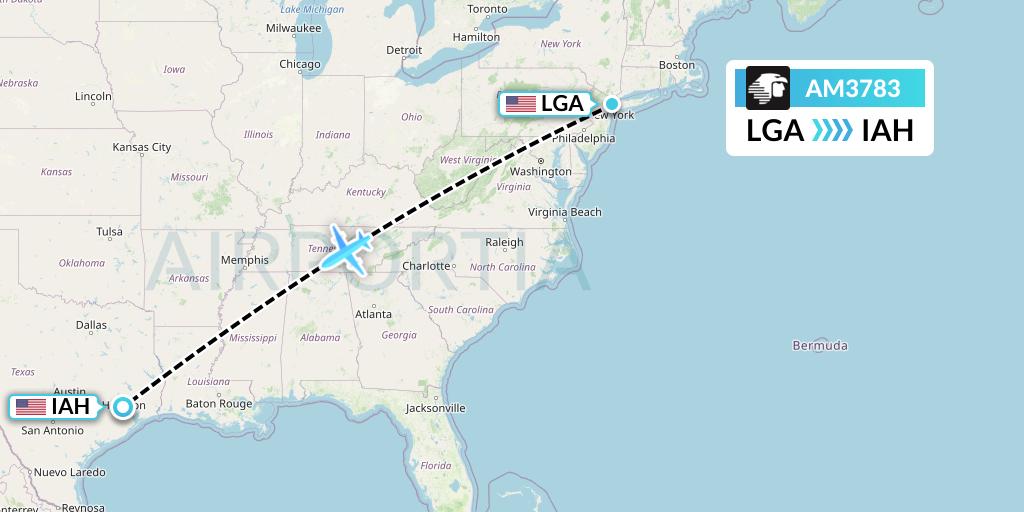 AM3783 Aeromexico Flight Map: New York to Houston