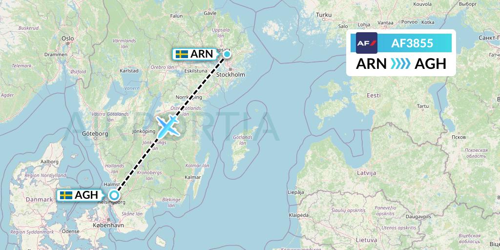 AF3855 Air France Flight Map: Stockholm to Angelholm