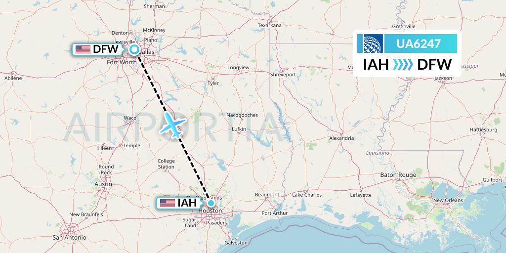 UA6247 United Airlines Flight Map: Houston to Dallas