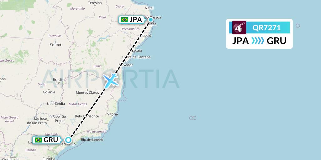 QR7271 Qatar Airways Flight Map: Joao Pessoa to Sao Paulo