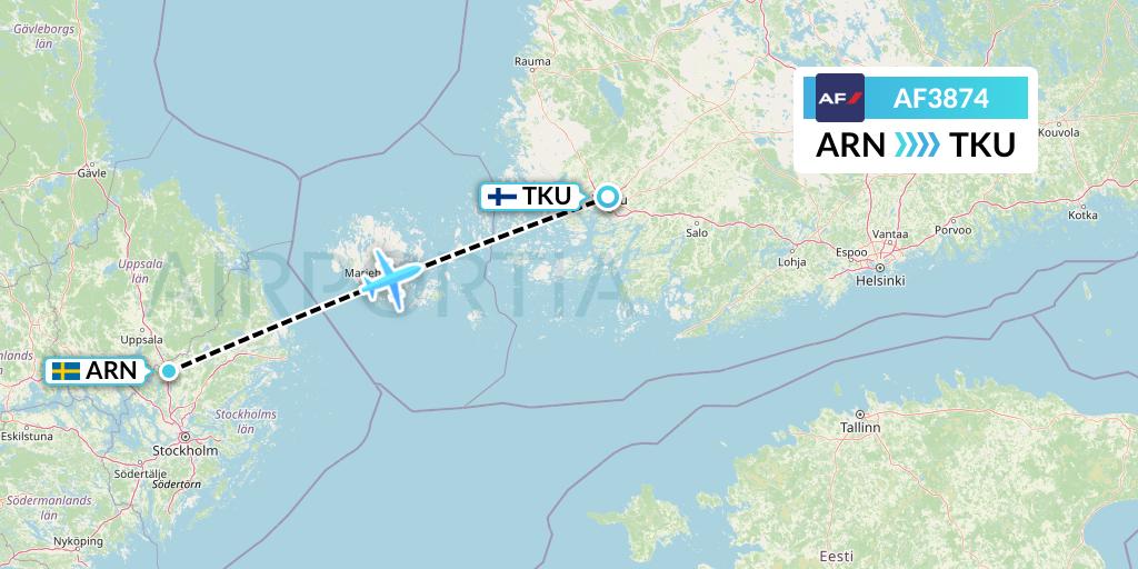 AF3874 Air France Flight Map: Stockholm to Turku