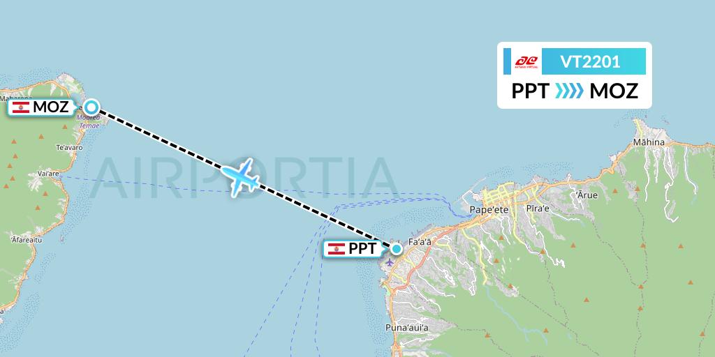 VT2201 Air Tahiti Flight Map: Papeete to Moorea