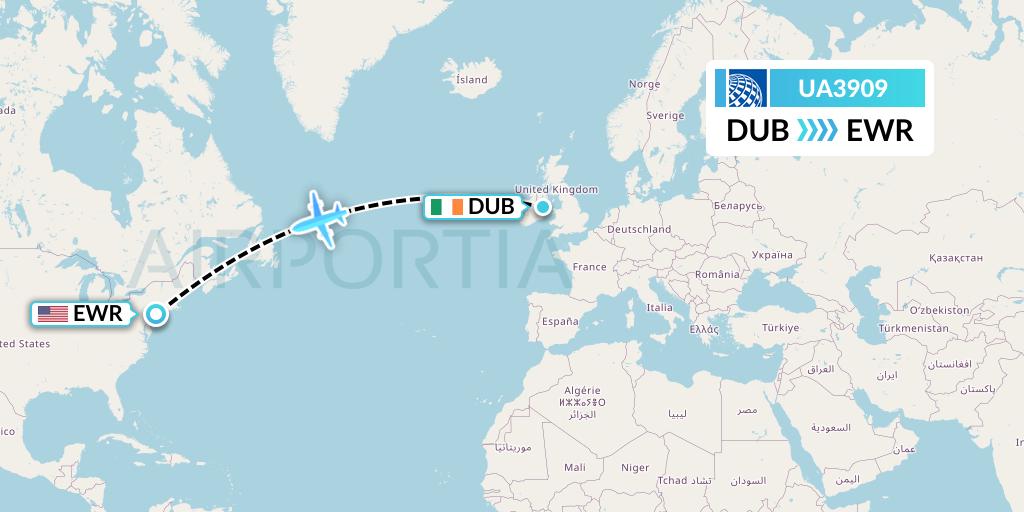 UA3909 United Airlines Flight Map: Dublin to New York