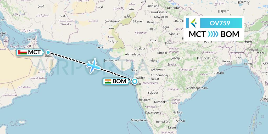 OV759 SalamAir Flight Map: Muscat to Mumbai