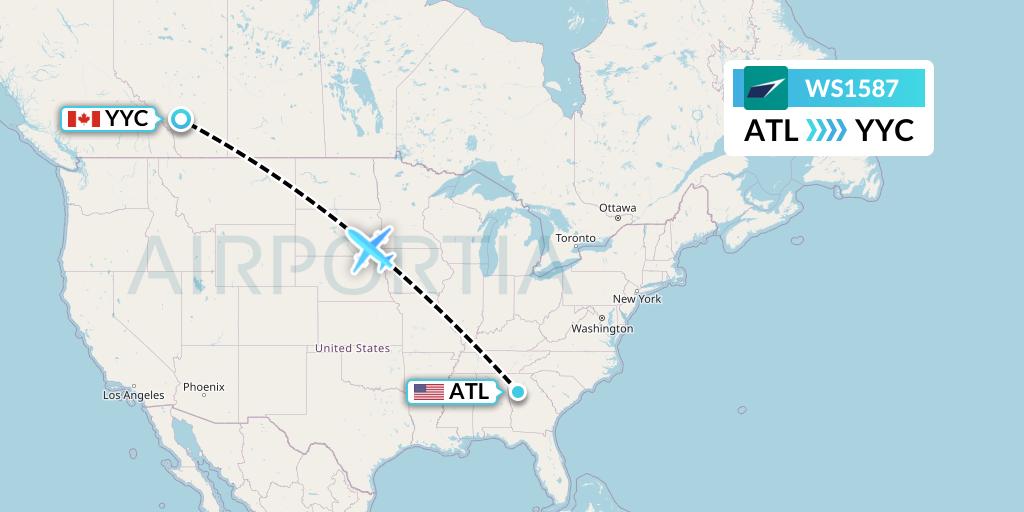 WS1587 WestJet Flight Map: Atlanta to Calgary