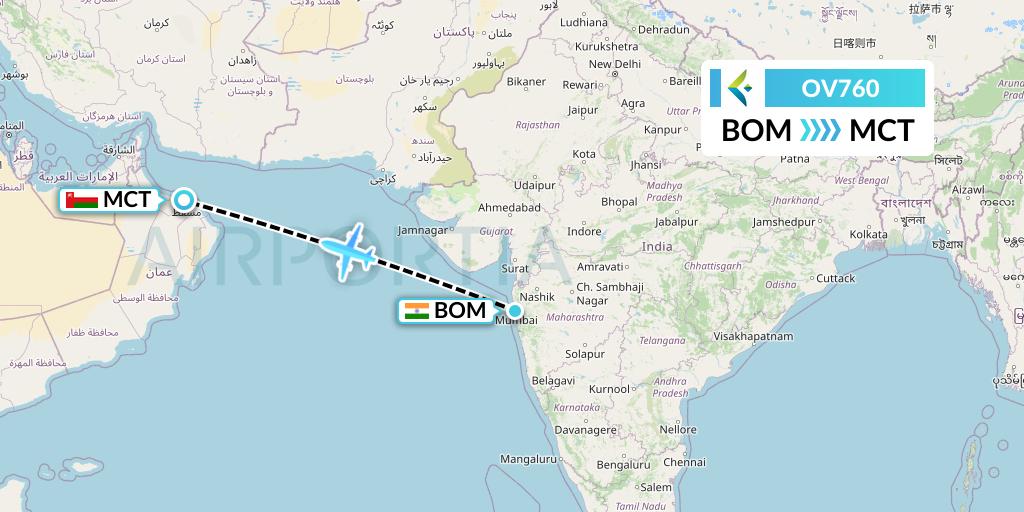 OV760 SalamAir Flight Map: Mumbai to Muscat
