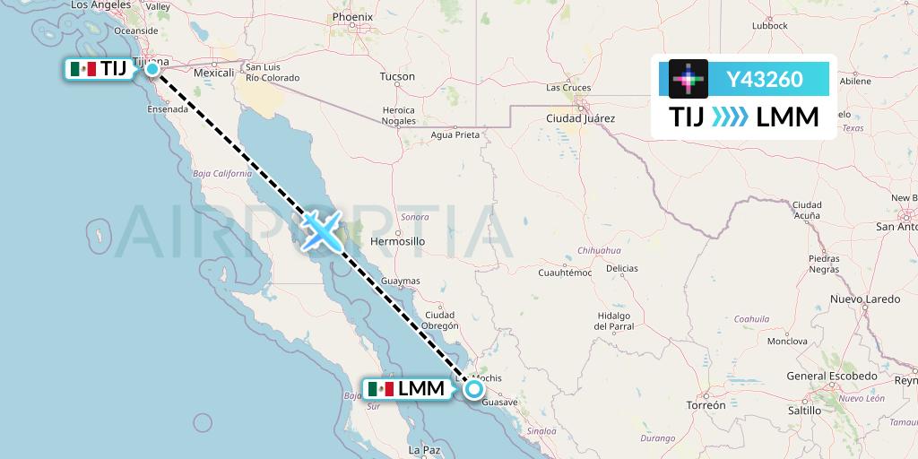 Y43260 Volaris Flight Map: Tijuana to Los Mochis