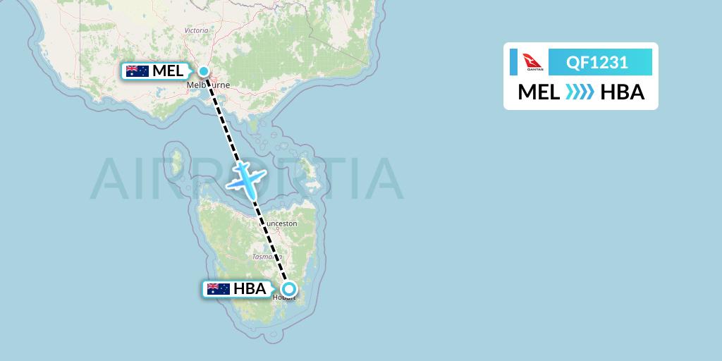 QF1231 Qantas Flight Map: Melbourne to Hobart