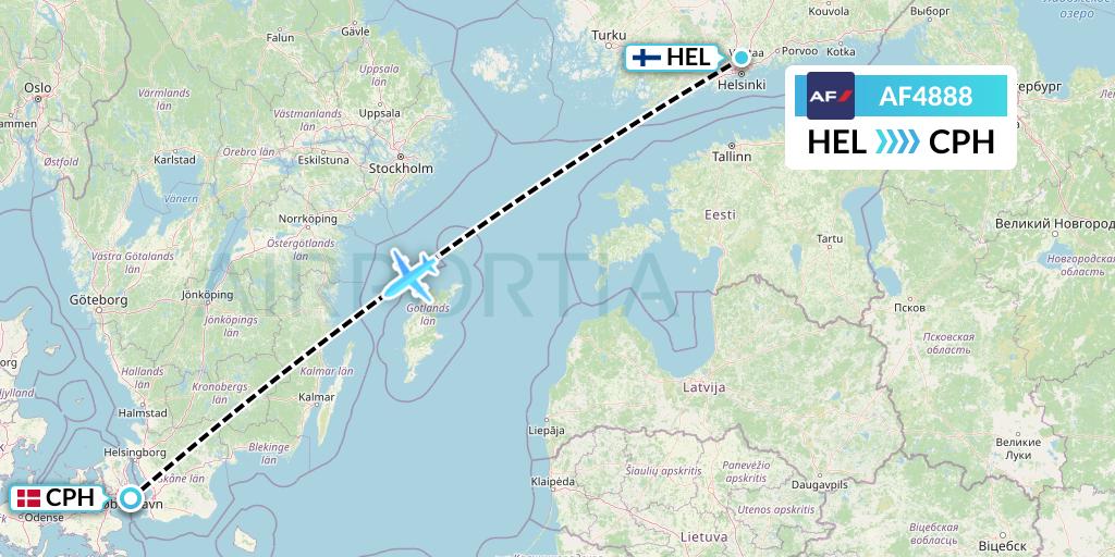 AF4888 Air France Flight Map: Helsinki to Copenhagen