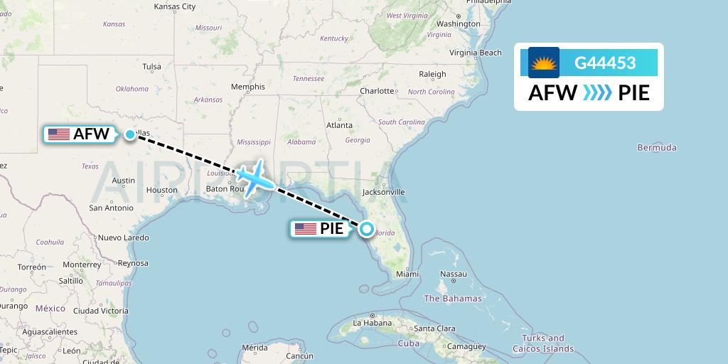 G44453 Allegiant Air Flight Map: Fort Worth to St. Petersburg