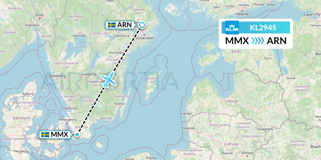 KL2945 KLM Flight Map: Malmo to Stockholm