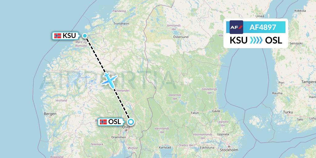AF4897 Air France Flight Map: Kristiansund to Oslo