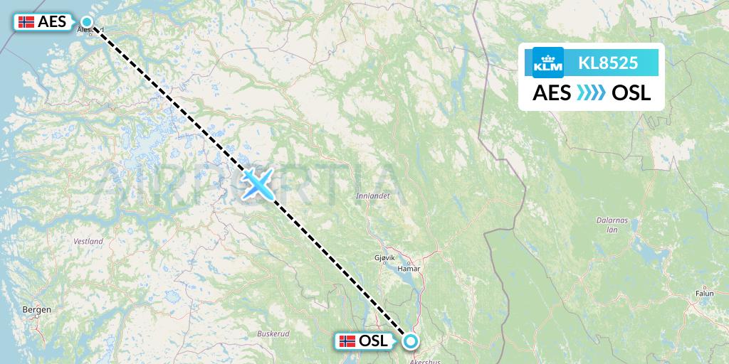 KL8525 KLM Flight Map: Alesund to Oslo