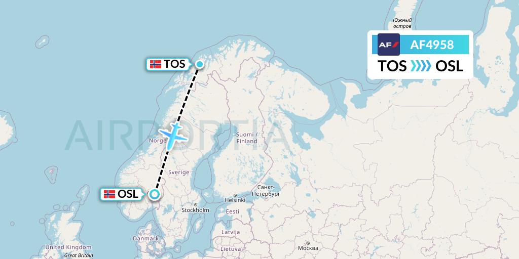 AF4958 Air France Flight Map: Tromso to Oslo