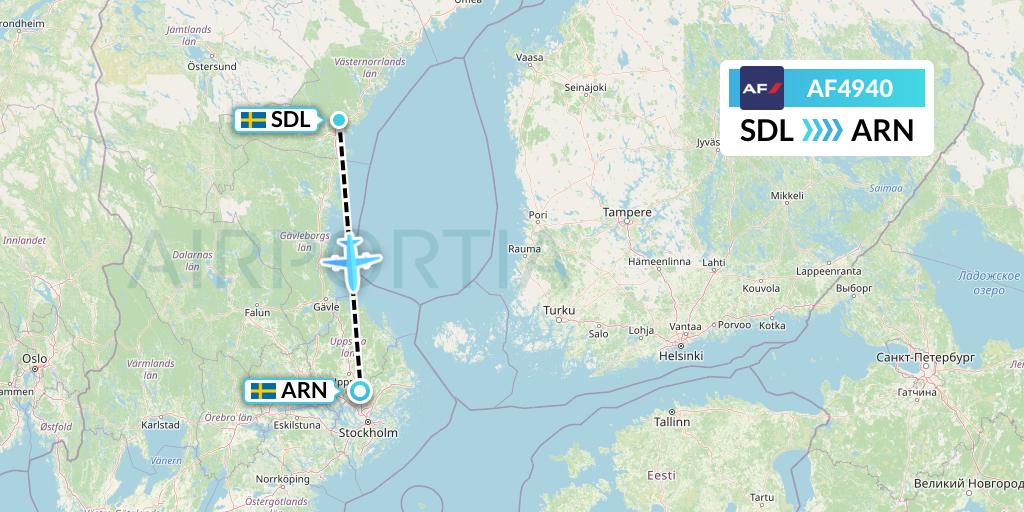 AF4940 Air France Flight Map: Sundsvall to Stockholm