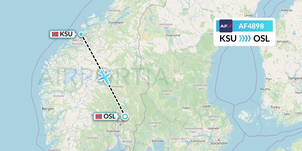 AF4898 Air France Flight Map: Kristiansund to Oslo