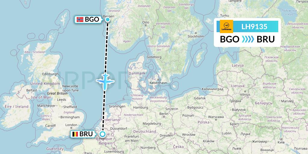 LH9135 Lufthansa Flight Map: Bergen to Brussels