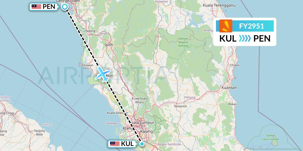 FY2951 Firefly Flight Map: Kuala Lumpur to Penang