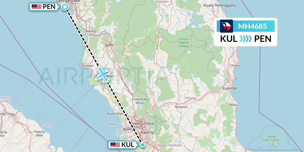 MH4685 Malaysia Airlines Flight Map: Kuala Lumpur to Penang