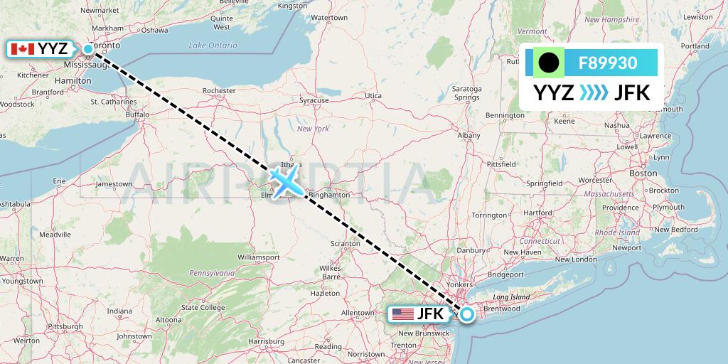 F89930 Flair Airlines Flight Map: Toronto to New York