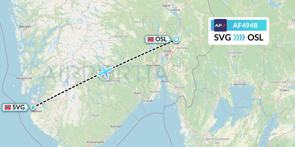 AF4948 Air France Flight Map: Stavanger to Oslo