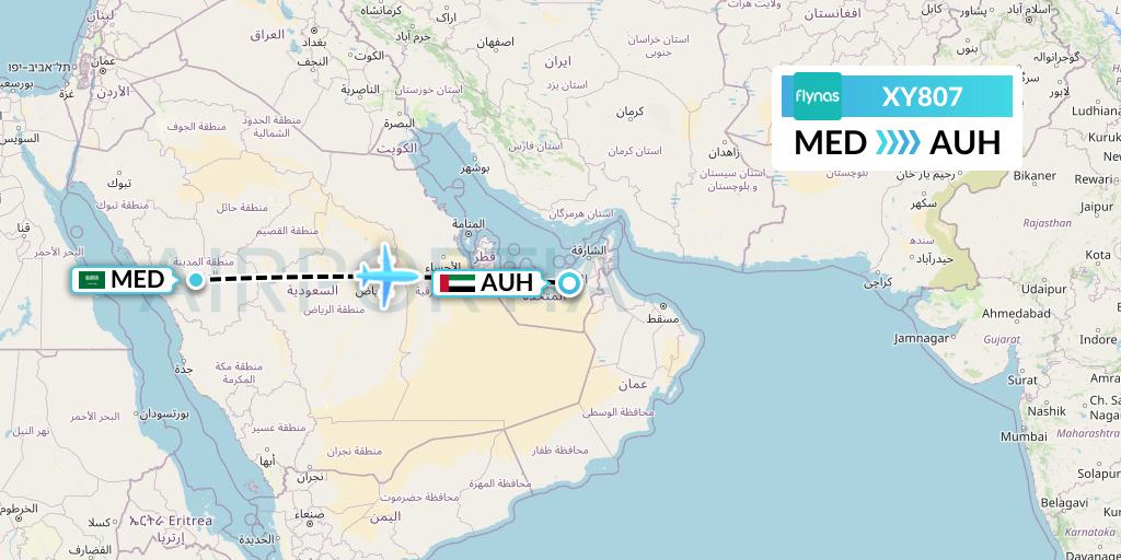 XY807 Flynas Flight Map: Medina to Abu Dhabi